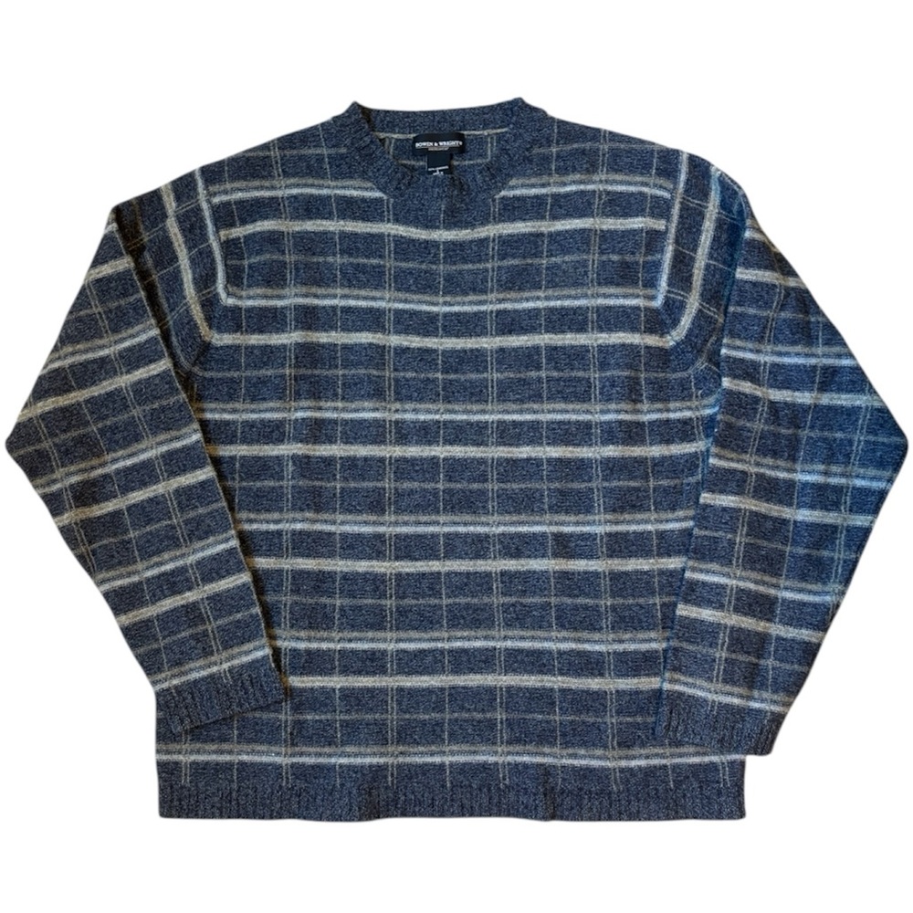 Bowen & Wright Knit Lambswool Sweater Blue Grey Mens L